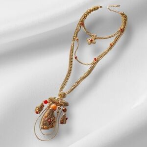 Free People Gold and Orange Layered Necklace